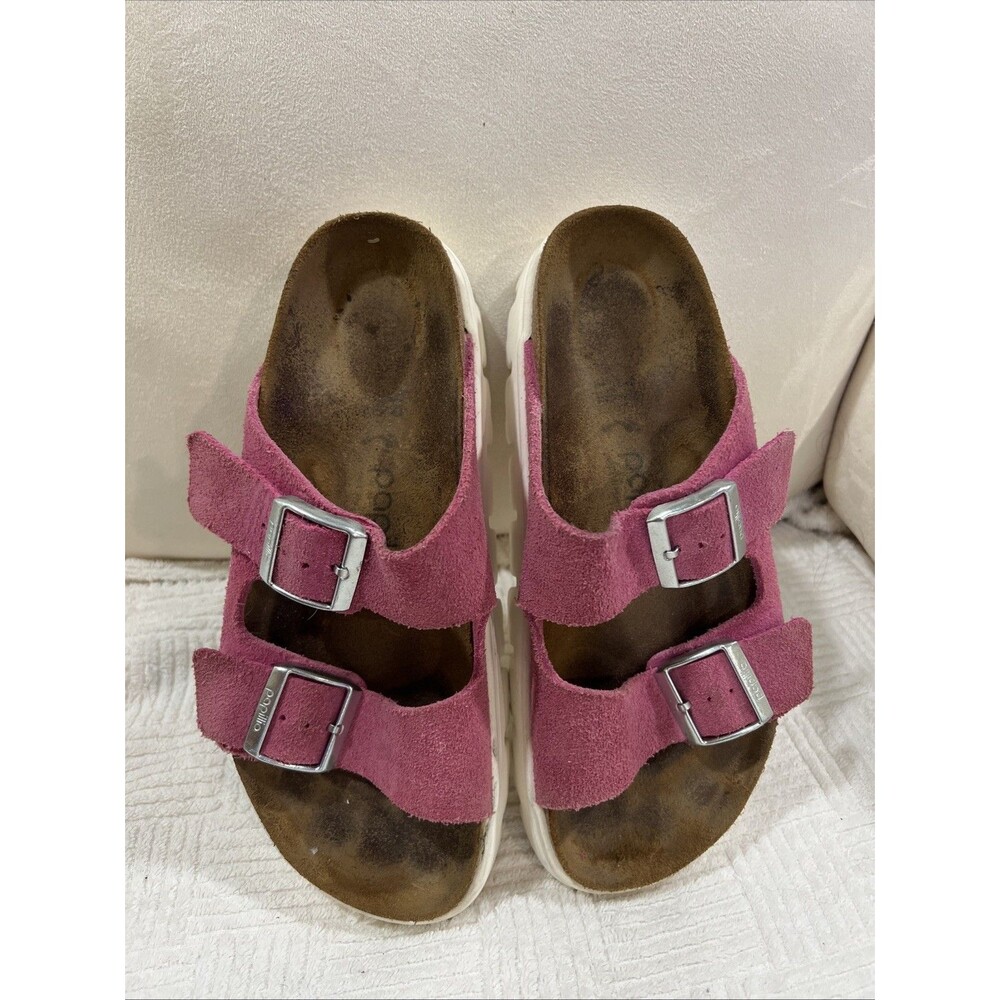 Papillio Birkenstock Arizona Fuchsia Pink Suede Platform Slides EU 39 US 8-9